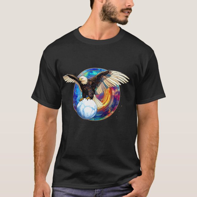 T-shirt Aigle en vol tient le monde (Devant)