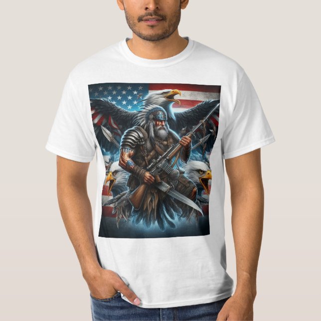 T-shirt Aigle et drapeau américains combinés avec Warrier (Devant)