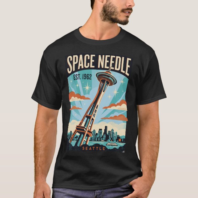T-shirt Aiguille de l'espace Seattle Affiche de voyage rét (Devant)