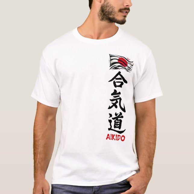 T-Shirt Aikido Kanji avec drapeau japonais (Devant)