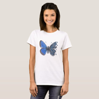 T-shirt Aile de papillon bleu commun faite de verre brisé