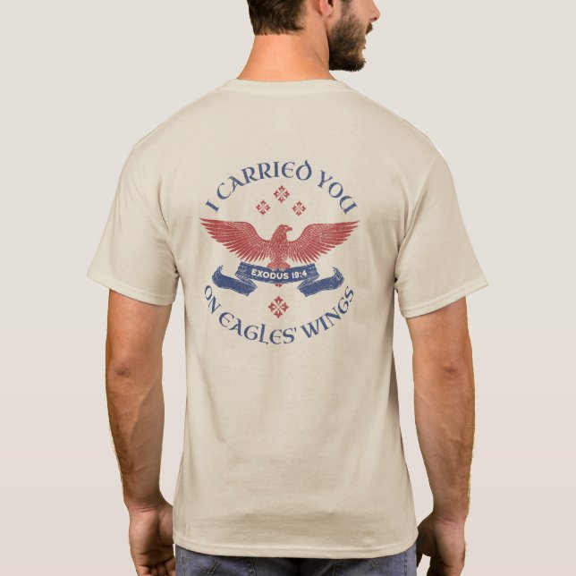 T-shirt Ailes d'aigle Écriture Exode 19:4 Rouge/Bleu (Dos)