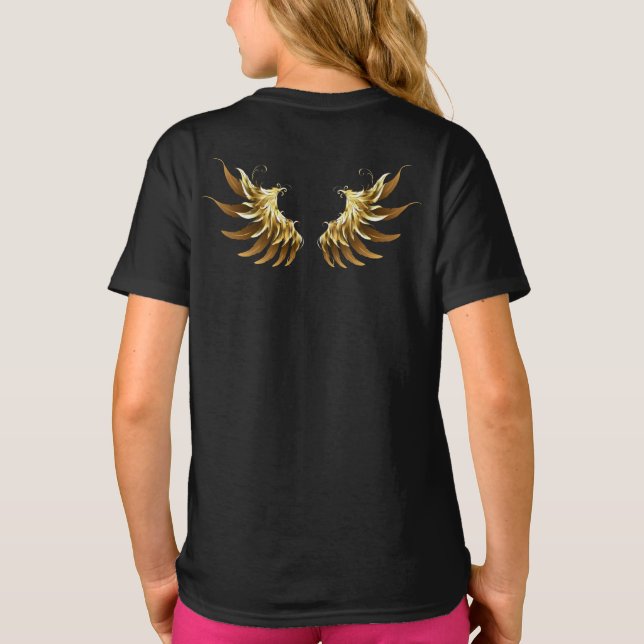 T-shirt Ailes d'Ange d'or sur arrière - plan noir (Dos)