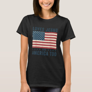 T-shirt Aime Jésus Et L'Amérique Aussi États-Unis Drapeau