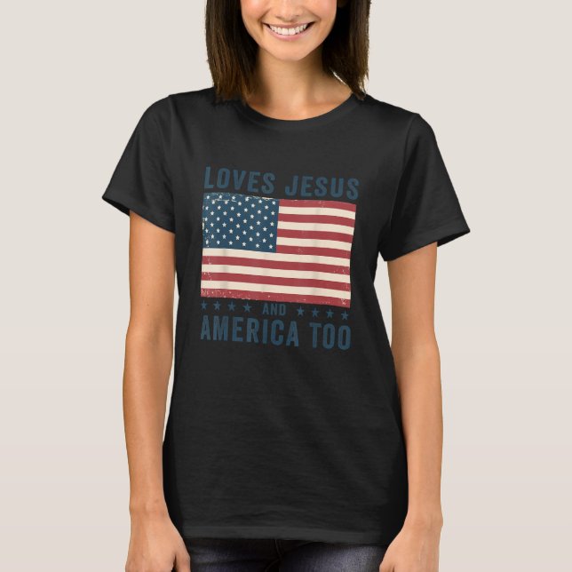 T-shirt Aime Jésus Et L'Amérique Aussi États-Unis Drapeau  (Devant)