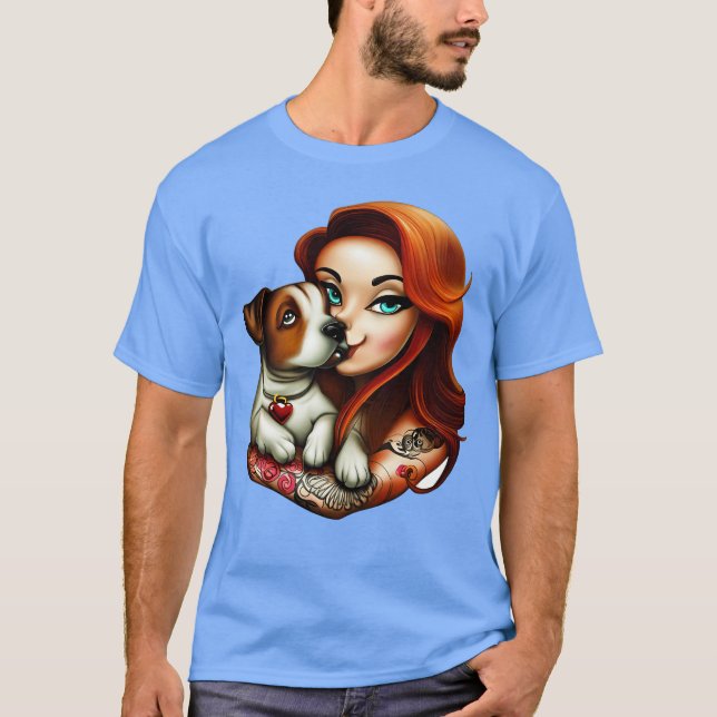 T-shirt Aime les chiens famille (Devant)