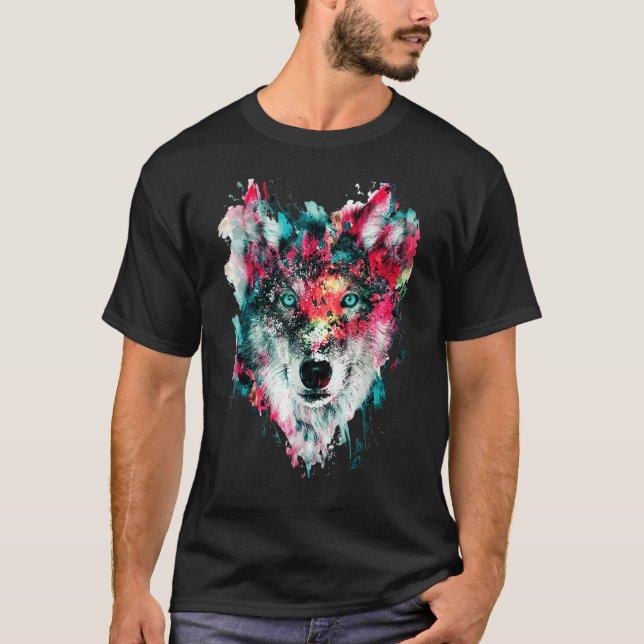 T-shirt Aime Loups loup Visage Cool Awesome (Devant)