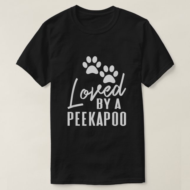 T-shirt Aimé par un Peekapoo métissé chien de race maman o (Design devant)