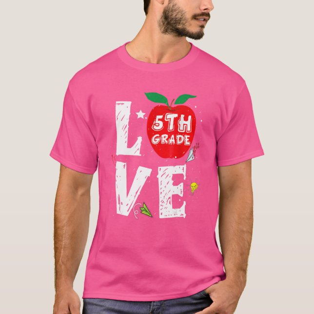 T-shirt Aimer 5e année Cute Apple Enseignants Étudiants Re (Devant)