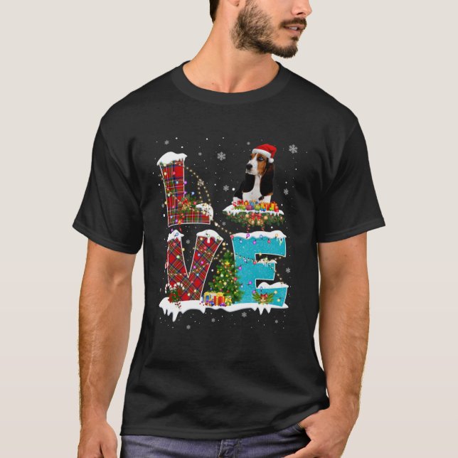 T-shirt Aimer Basset Hound Avec Chapeau De Père Noël Cos (Devant)