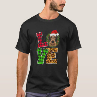 T-shirt Aimer Chien Airedale Terrier Santa Hat Leopard Chr