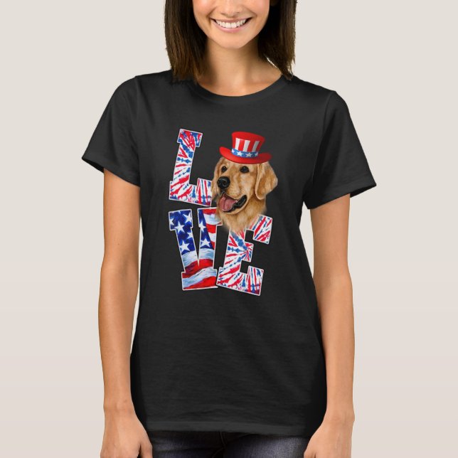 T-shirt Aimer Golden Retriever 4 juillet chien patriotique (Devant)
