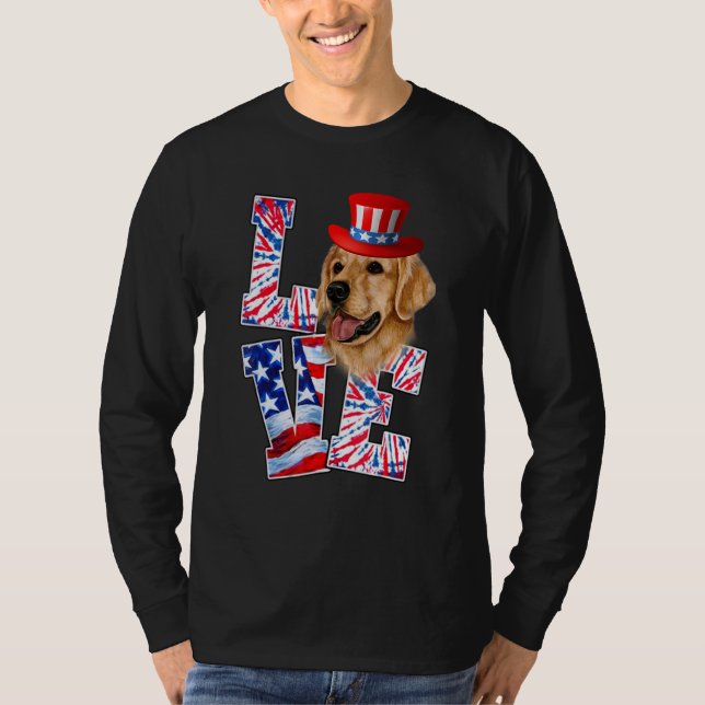 T-shirt Aimer Golden Retriever 4 juillet chien patriotique (Devant)