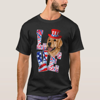 T-shirt Aimer Golden Retriever 4 juillet chien patriotique
