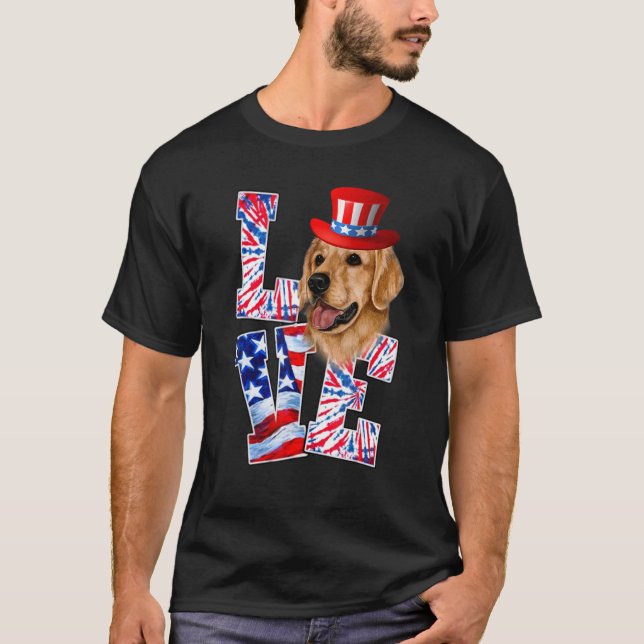 T-shirt Aimer Golden Retriever 4 juillet chien patriotique (Devant)