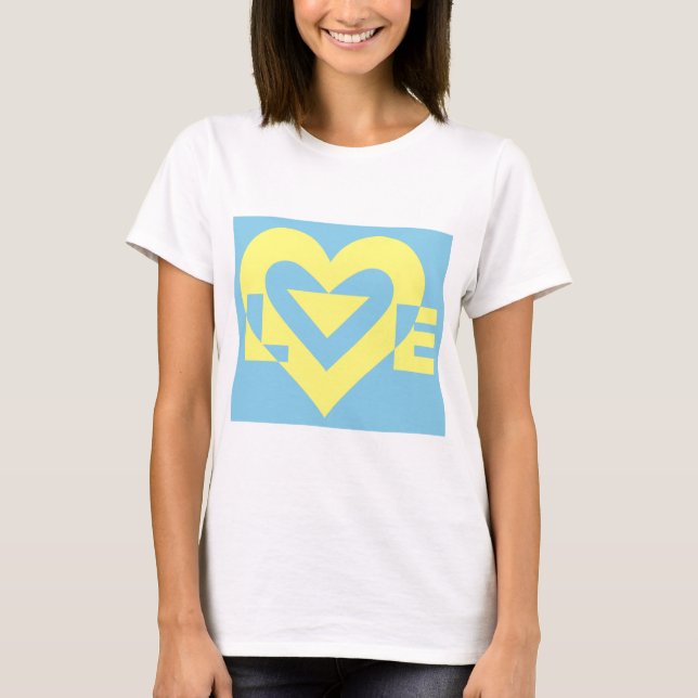 T-shirt Aimer jaune sur bleu (Devant)