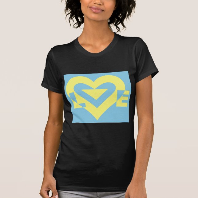T-shirt Aimer jaune sur bleu (Devant)