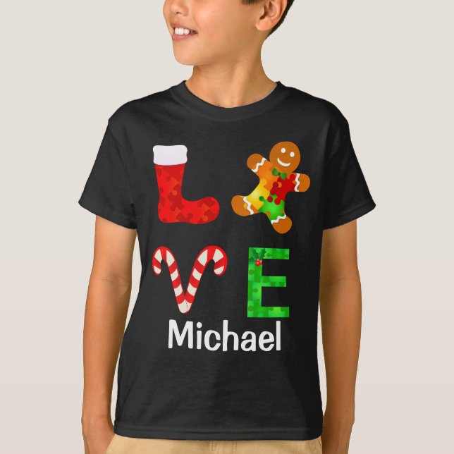 T-shirt Aimer l'autisme Noël (Devant)