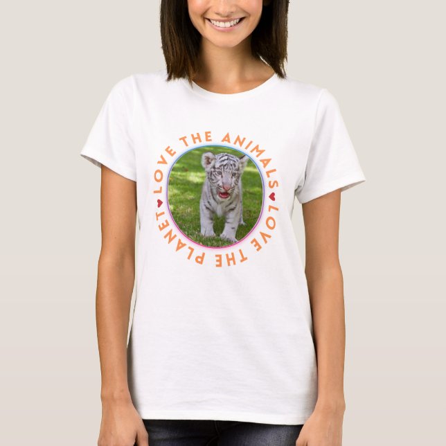 T-shirt Aimer les animaux Aimer la planète tigre blanc pet (Devant)