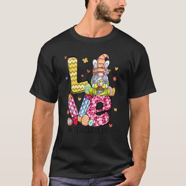 T-shirt Aimer Pâques Enseignant Vie Gnomes Enseignant Joye (Devant)