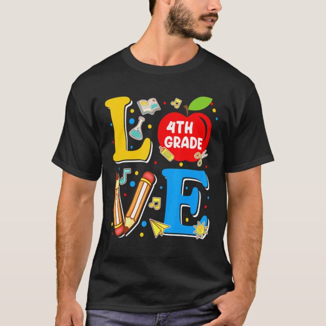 T-shirt Aimer Pomme de 4e année Retour à l'école Enseignan (Devant)