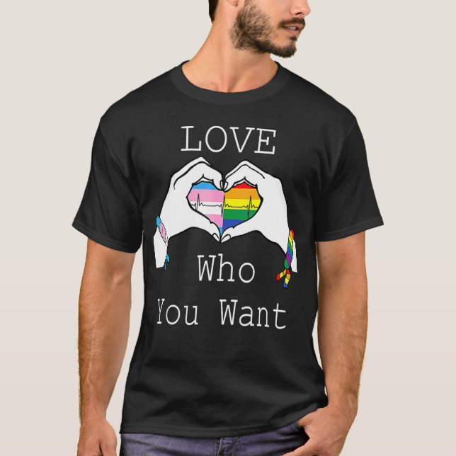 T-shirt Aimer Qui Vous Voulez Rainbow Heart Lgbt Gay Lesbi (Devant)