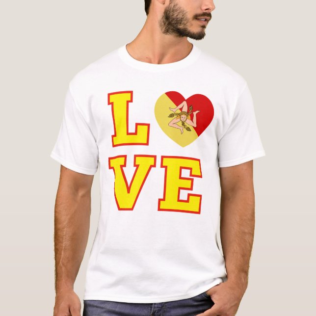 T-shirt AIMER Sicile Sicilienne Trinacria comme O in Love (Devant)