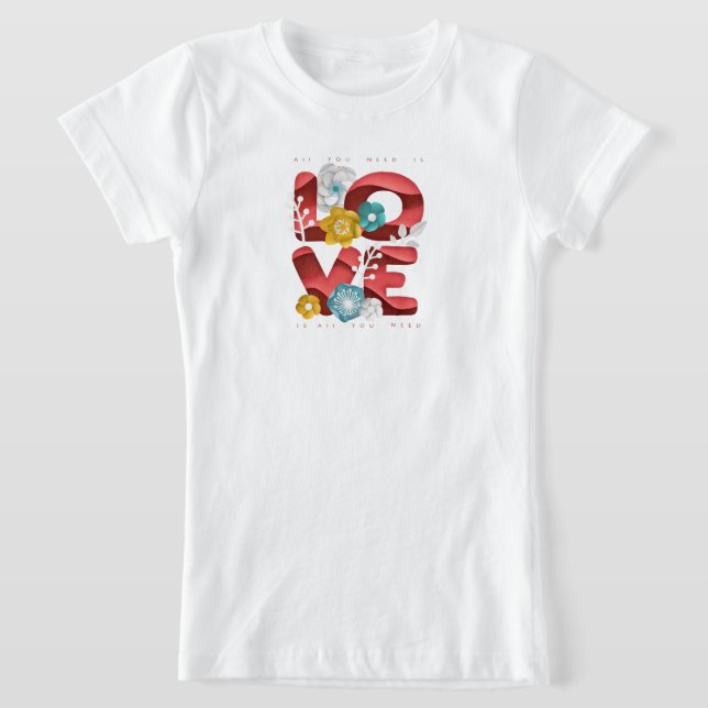 T-Shirt Aimer Word & Blossoms Dans L'Art Du Papier Réalist (Poser)