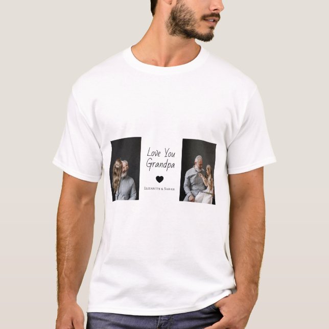T-shirt Aimez-vous grand-père avec coeur et photos - (Devant)