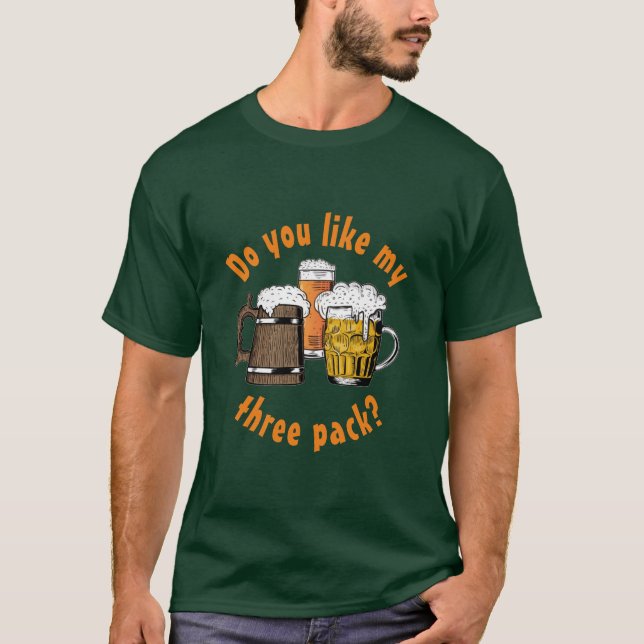 T-shirt AIMEZ-VOUS MES TROIS PACK Fun Cartoon Beers VERT (Devant)
