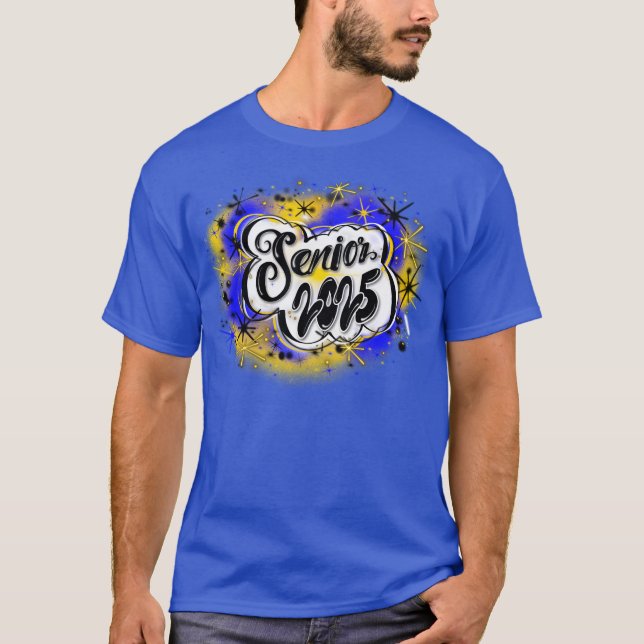 T-shirt Airbrush Senior 2025 Custom Blue & Yellow Shirt (Devant)