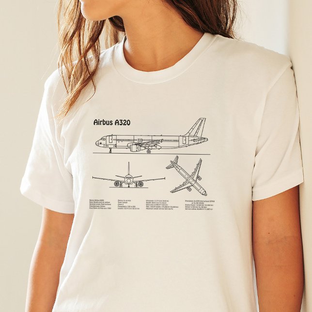 T-shirt Airbus A320 - Plans de dessin de plan d'avion BD (Airbus A320 - Airplane Blueprint Drawing Plans BD. Women Basic White T-Shirt)