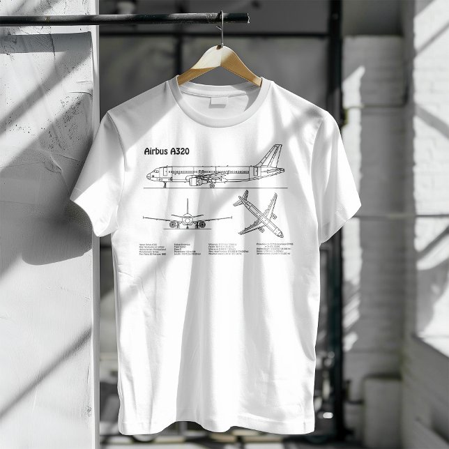 T-shirt Airbus A320 - Plans de dessin de plan d'avion BD (Airbus A320 - Airplane Blueprint Drawing Plans BD. Men Basic White T-Shirt)