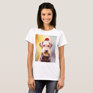 T-shirt Airedale Chien Noël Santa Hat Art Portrait