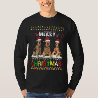 T-shirt Airedale Terrier Arbre de Noël Lumière Pyjama Noël