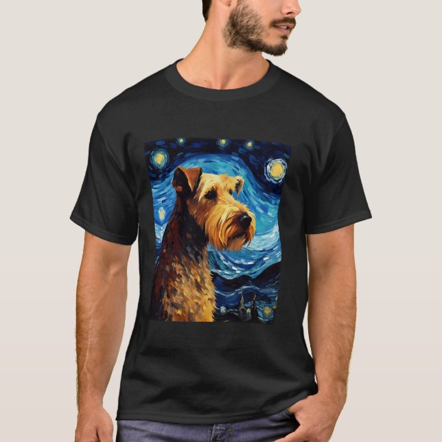T-shirt Airedale Terrier Chien Funny Starry Night Van Gogh (Devant)