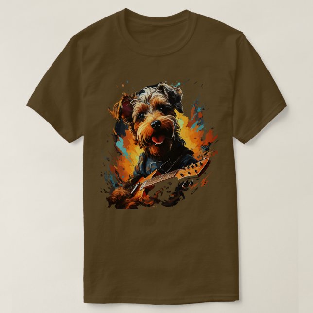 T-shirt Airedale Terrier Jouant Guitare (Design devant)