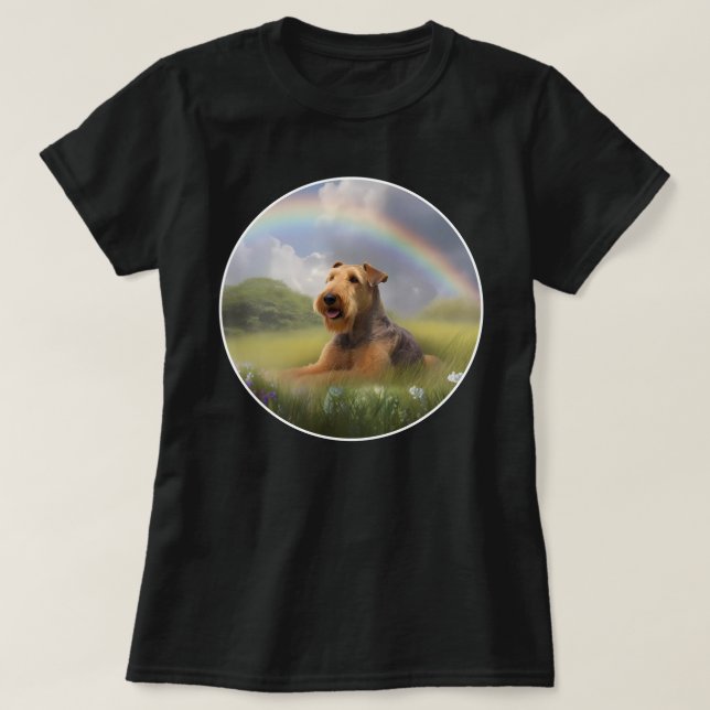 T-shirt Airedale Terrier Rainbow Bridge mignon Chien chiot (Design devant)