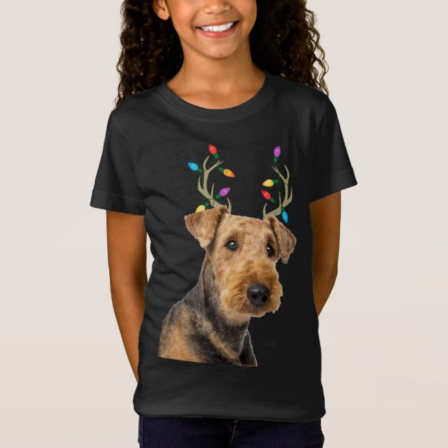 T-Shirt Airedale Terrier Reindeer Chien de Noël (Devant)