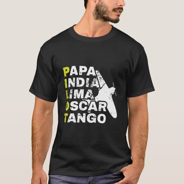 T-shirt Airplane Pilot Phonetic Alphabet Papa India Lima O (Devant)