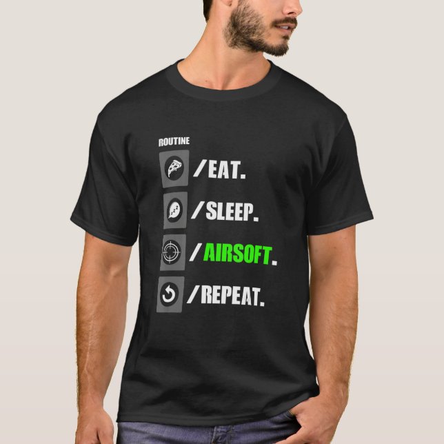 T-shirt Airsoft Routine I Mange Sleep Répéter I Cible Fade (Devant)