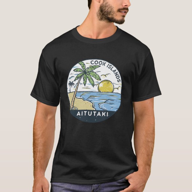 T-shirt Aitutaki Cook Islands Illustrated Ocean Vintage (Devant)