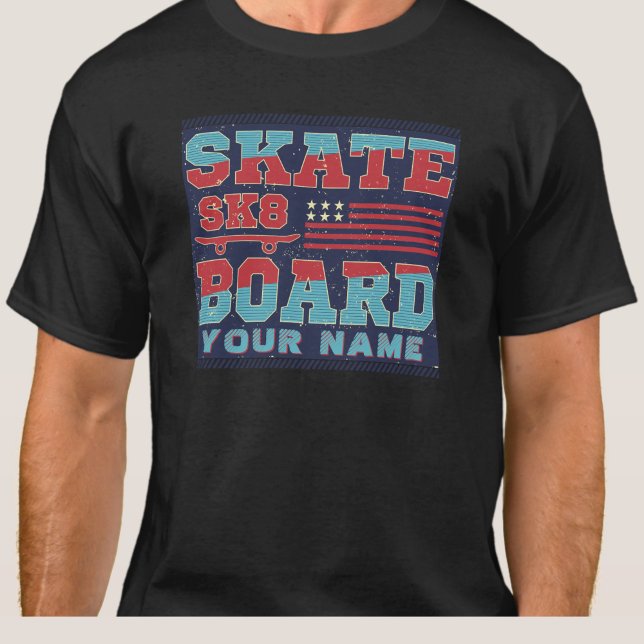 T-shirt Ajouter le nom Texte Skate SK8 USA Indicateur Roug (Créateur téléchargé)