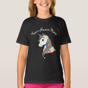T-shirt Ajouter le nom White Daisies rose fleurs unicorne