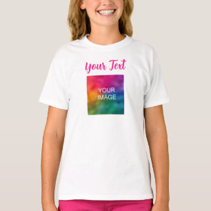 T-shirt Ajouter Photo Nom Texte Enfants Filles Modèle Blan