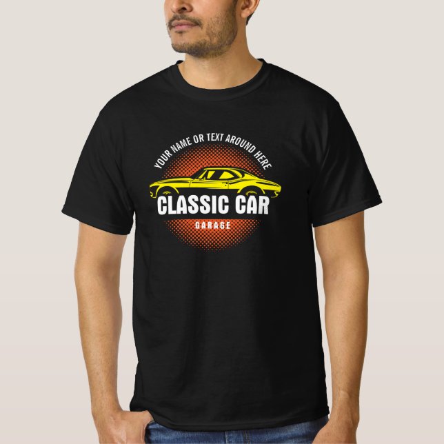 T-shirt Ajouter un nom Texte Jaune voiture classique (Devant)