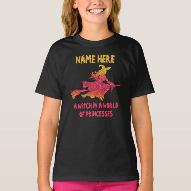 T-shirt Ajouter un nom Texte Modifiable Sorcière Balai Vol (Devant)