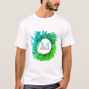 T-shirt Ajouter une couronne de Noël vert rose monogramme