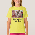 T-shirt Ajouter une photo et du texte Personnalisé Filles<br><div class="desc">Créez vos propres cadeaux d'affaires, ajoutez Photo et Texte sur ce t-shirt jaune personnalisé. Créez facilement votre propre design de t-shirt cool. Le t-shirt enfant personnalisé est également disponible pour les garçons, les hommes et les femmes, dans différents choix de couleur. Parfait pour la fête de la douche nuptiale (comme...</div>