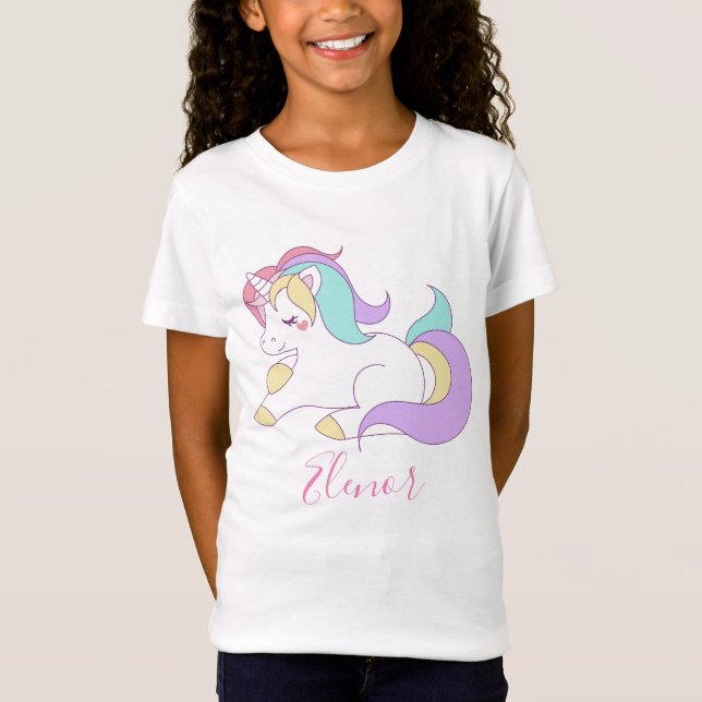 T-Shirt Ajouter Votre Nom Cute Unicorn (Devant)